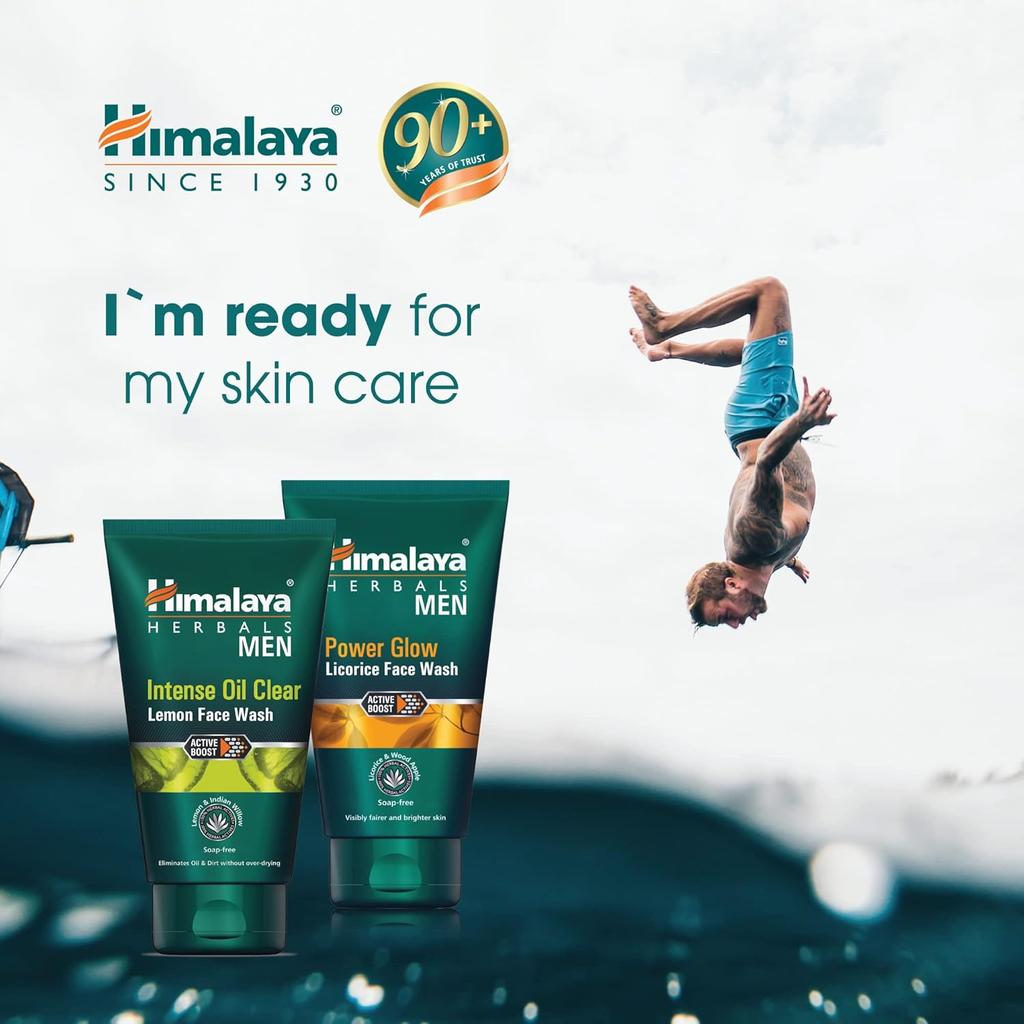 Himalaya Men Intense Oil Clear Lemon Face Wash 100ml Pack Soap Free Herbal Cleanser for Oily Skin
