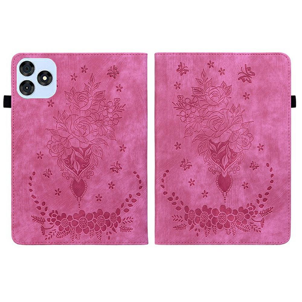 For itel VistaTab 30 Case Card Holder Anti-Scratch Leather Cover Rose Flower Imprint