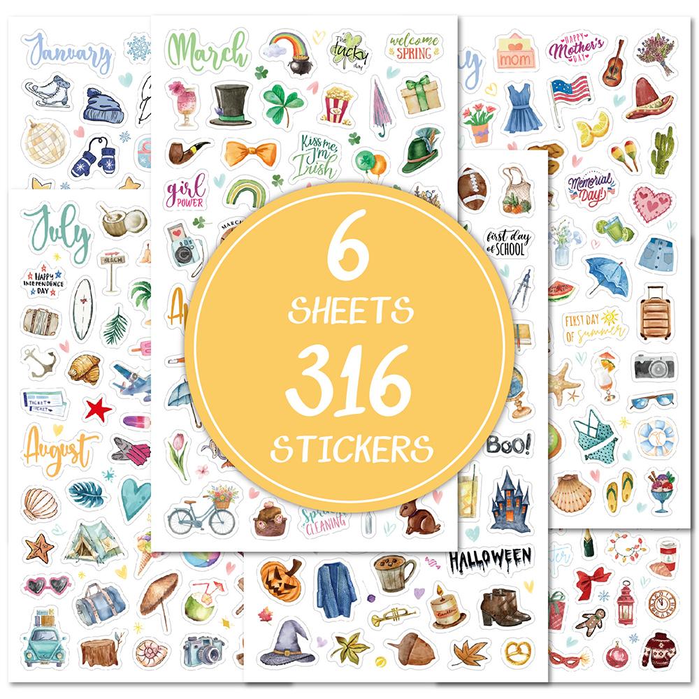 

6 sheets Plan Stickers Cartoon Month Festival Decoration Scrapbook Booklet Material DIY Creative Booklet Stickers