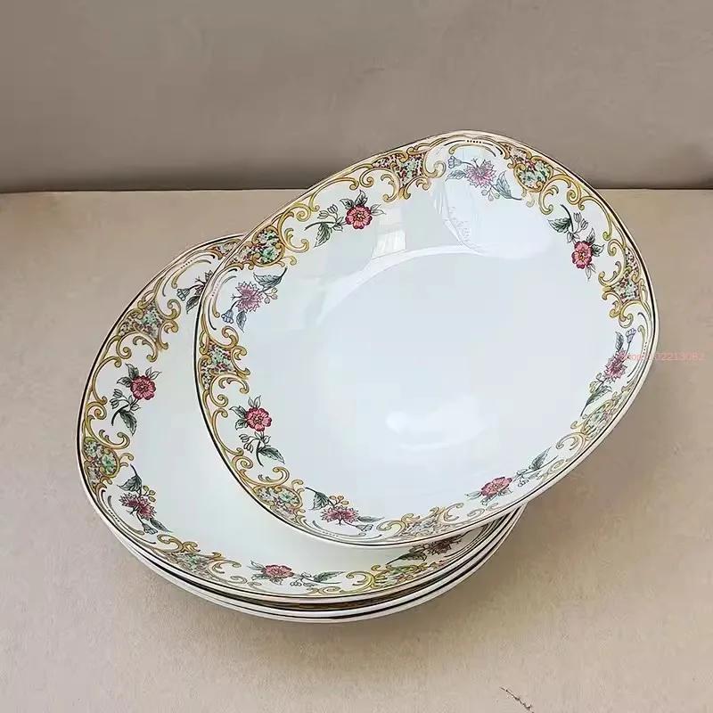 4pcs Set, 8inch, Fine Bone China Soup Dish Set. Ceramic Dinner Serving Dish, Kitchen Plates Soup Deep Plate, Restaurant Dishes