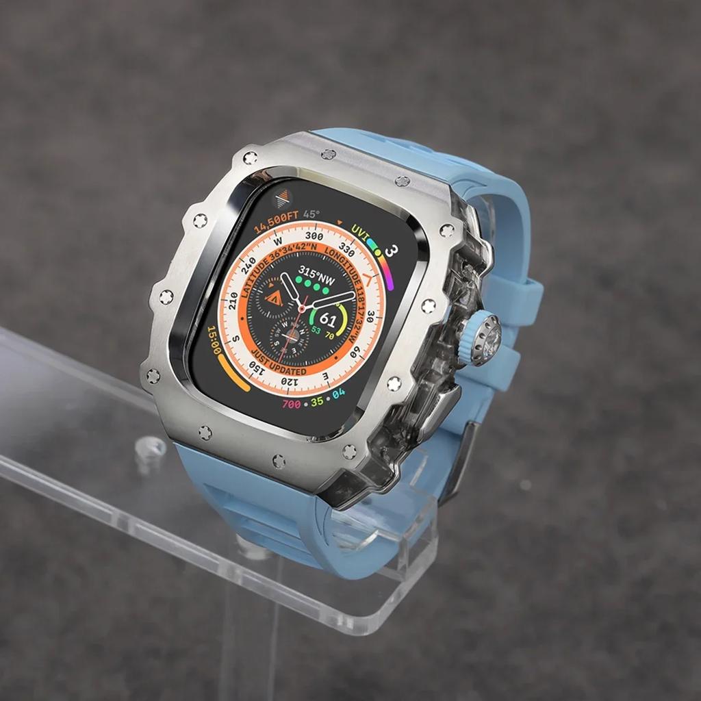 Klasická luxusná modifikačná súprava pre Apple Watch Ultra 2 49mm Puzdro z nehrdzavejúcej ocele Pre IWatch 9 8 7 6 45mm 44mm Krištáľové tlačidlo Športový remienok
