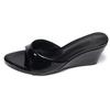 Summer Wedges Heel Women Slippers Comfort Open Toe Slip On Pumps Ladies Outdoor Patent Leather Daily Wear Party Dress Slides