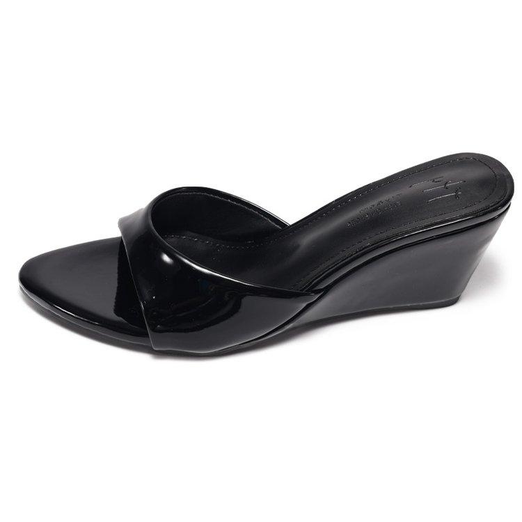 Summer Wedges Heel Women Slippers Comfort Open Toe Slip On Pumps Ladies Outdoor Patent Leather Daily Wear Party Dress Slides