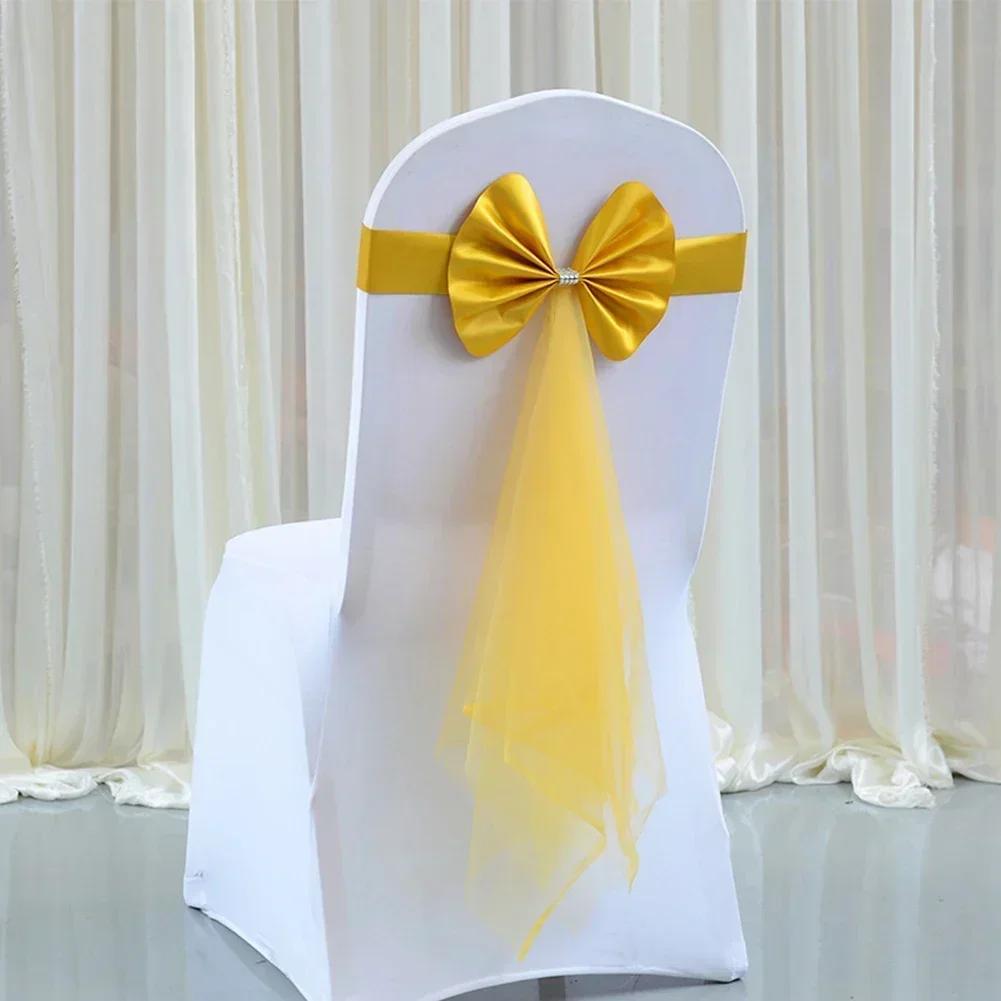 10Pcs Bow Elastic Chair Sashes Cover Bands For Wedding Party Hotel Decorations Wedding Party Event 24*6 Cm/9.45*2.36 Inch