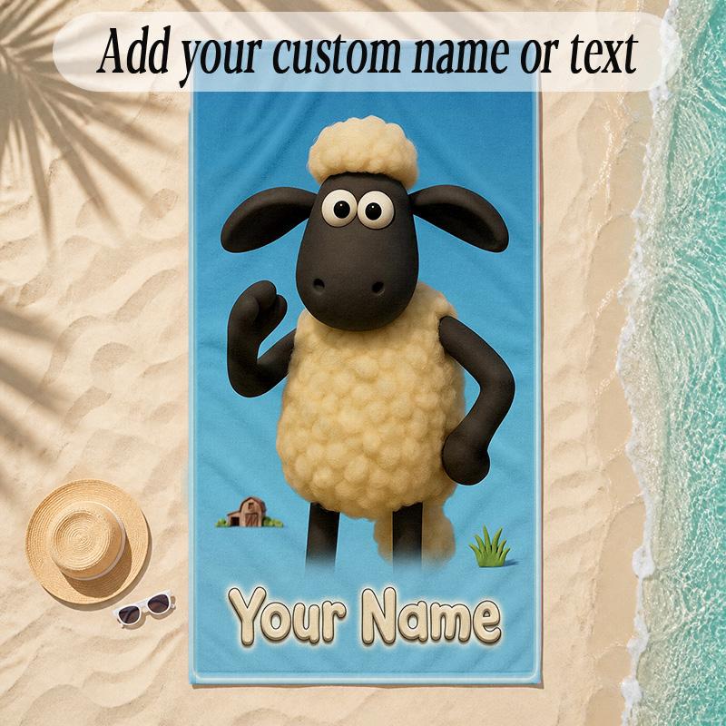 Beach TowelShaun the Sheep Custom Name Text Personalized Soft Towel for Beach Pool Indoor Home Decor Gift