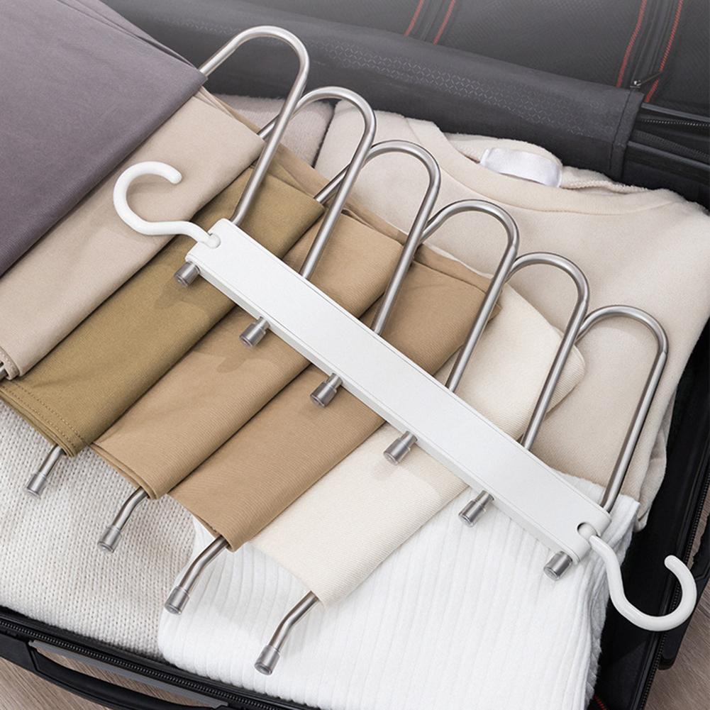 6 In 1 Magic Trouser Hangers Folding Multilayer Pant Scarf Towel Rack Stainless Steel Non-Slip Clothes Hanger Closet Organizer