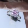 New Square Big Pink AAA Cubic Zircon Rings For Women  Silver Trendy Party Engagement Wedding Jewelry Geometric Zircon Ring
