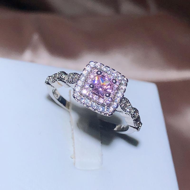 New Square Big Pink AAA Cubic Zircon Rings For Women  Silver Trendy Party Engagement Wedding Jewelry Geometric Zircon Ring