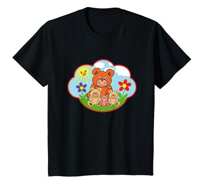 Kids Funny Teddy Bear Summer Sun Cloud Flower T-Shirt