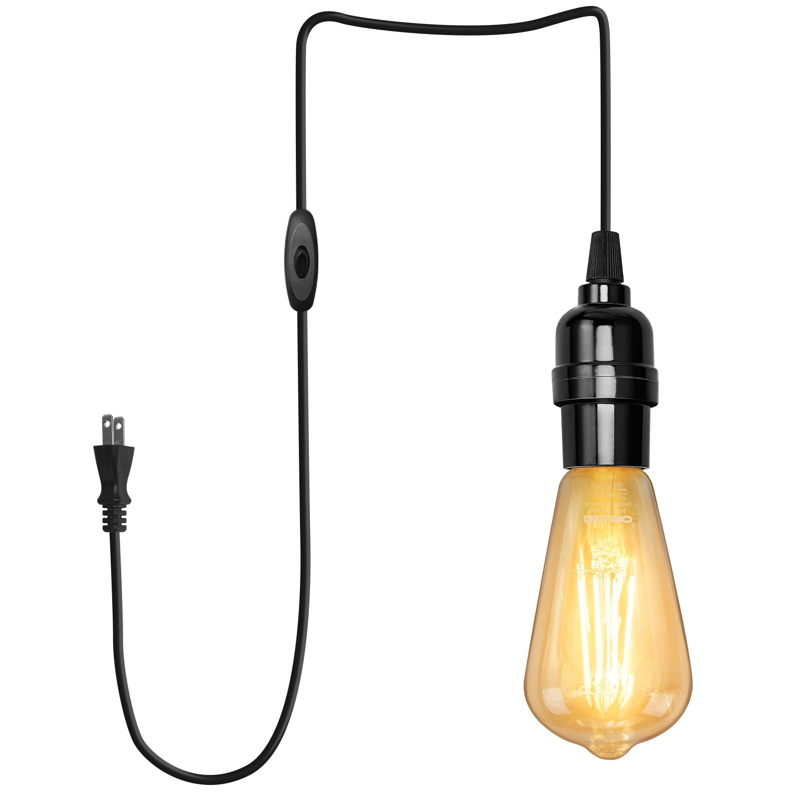 

DiCUNO Corded Socket, E26 Base, Includes LED Bulb, Warm White, 60W Equivalent, 4m, Bulb Socket, Fits Edison Bulb ST64, Outlet, Switch, Hanging,