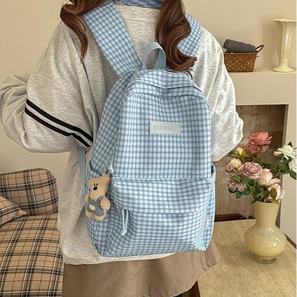 Schoolbag Japanese ins Plaid Backpack Junior High School Student College Student School Bag Large Capacity Lightweight Travel Backpack Female