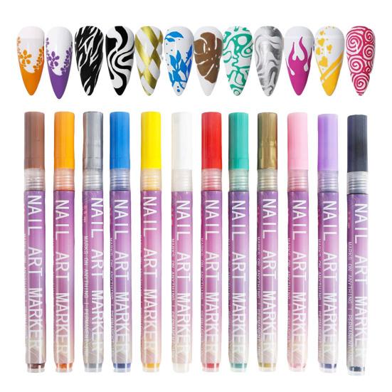Σετ 12 Χρωμάτων Στυλό Nail Art Επαγγελματικοί Μαρκαδόροι Σχεδίασης Νυχιών DIY για Νύχια Gel Στεγνό Γρήγορα Κιτ Στυλό Ζωγραφικής με Μύτες Ακριβείας 0,5 χιλ.