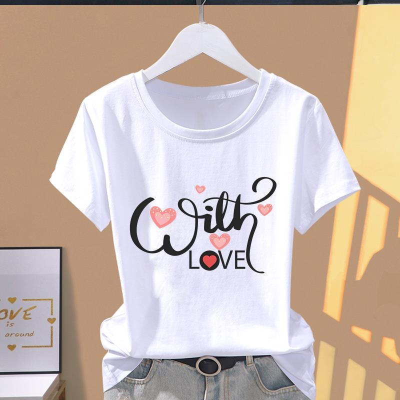 (Asian Size) cute letter style Women's Top T shirt Printed O-neck Short Sleeve T-shirts Fashion Female Casual Clothing Graphic Tee