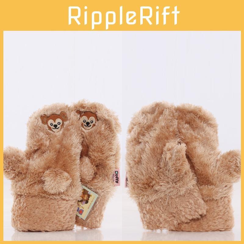 Bear Duffy Cute Embroidered Pattern Plush Thick Warm Women Gloves Winter For