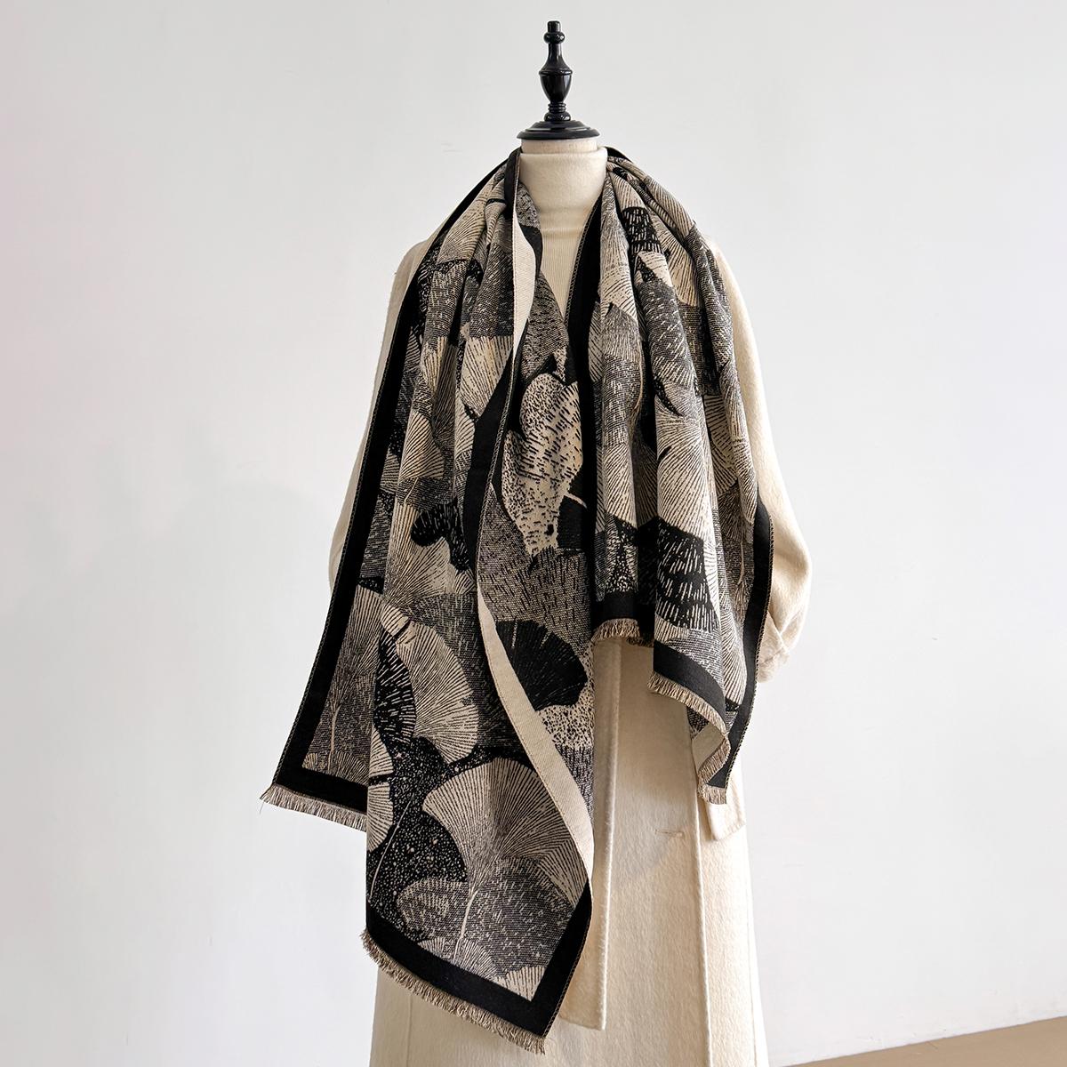 

Роскошный женский кашемировый шарф - Зимний теплый полосатый пашминовый платок с кисточками, фуляр и пончо