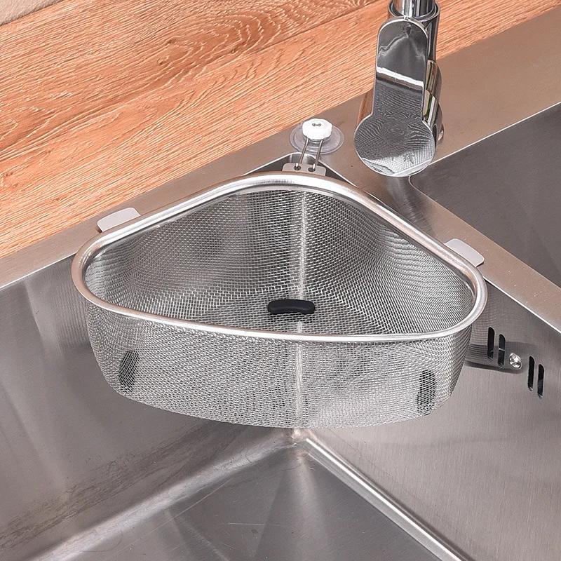 Kitchen Sink Drain Basket Stainless Steel Triangle Vegetables Food Peel Egg Filter Storage Organizer Kitchen Shelf Rack Drainier