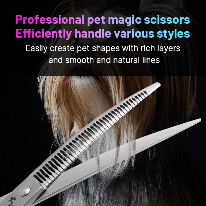 Fenice 7 Inch JP440C Steel Pet Grooming Curved Chunker Scissors Trimming Dog Hairdressing Beauty Magic Shears 70% ThinningRate