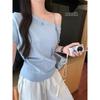 Elegant White One-Shoulder Long-Sleeve Loose-Fit Women's Autumn/Winter Top