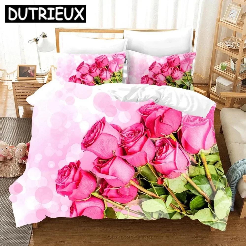Comforter Flower Red Rose Romantic Gift Comfortable Duvet Bedding Set Children Bedroom Decoration Home Textile