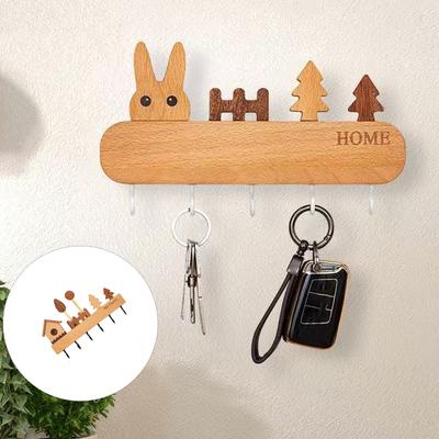 Natural Wooden Key Hook Set Removable Adhesive Wall Hanger For Organizing Entryways Closet Spaces