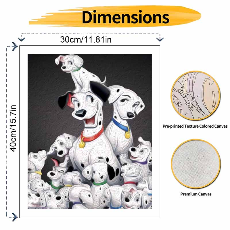 Disney 101 Dalmatians Oil Paint by Numbers Painting Kit Handmade Diy Home Decor Gifts Wall Art Canvas Picture Drawing Craft Set Artwork