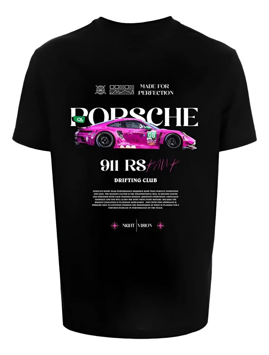 Porsche 911 RS Pink Rennwagen Drifting Club Vintage T-Shirt, Unisex Autoenthusiast Streetwear Tee, 100% Baumwolle Lässiges Kurzarm-Oberteil M