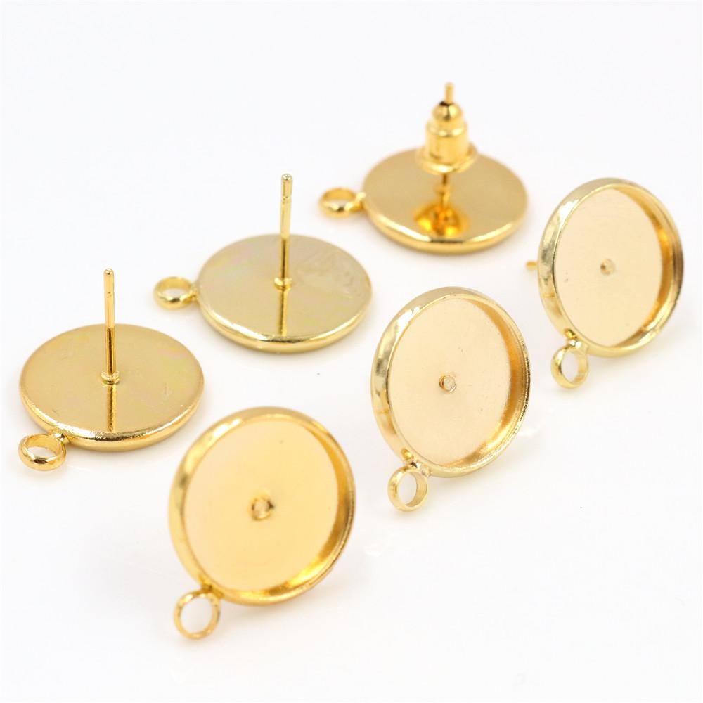 10pcs 8-16mm Inner Size Earring Studs Cabochons Blank Base Setting Bezel Tray with Hole Loops DIY Jewelry Making Accessories 
