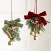 Velvet Bow Bell Ornament with Pine Cone for Christmas Tree Decoration