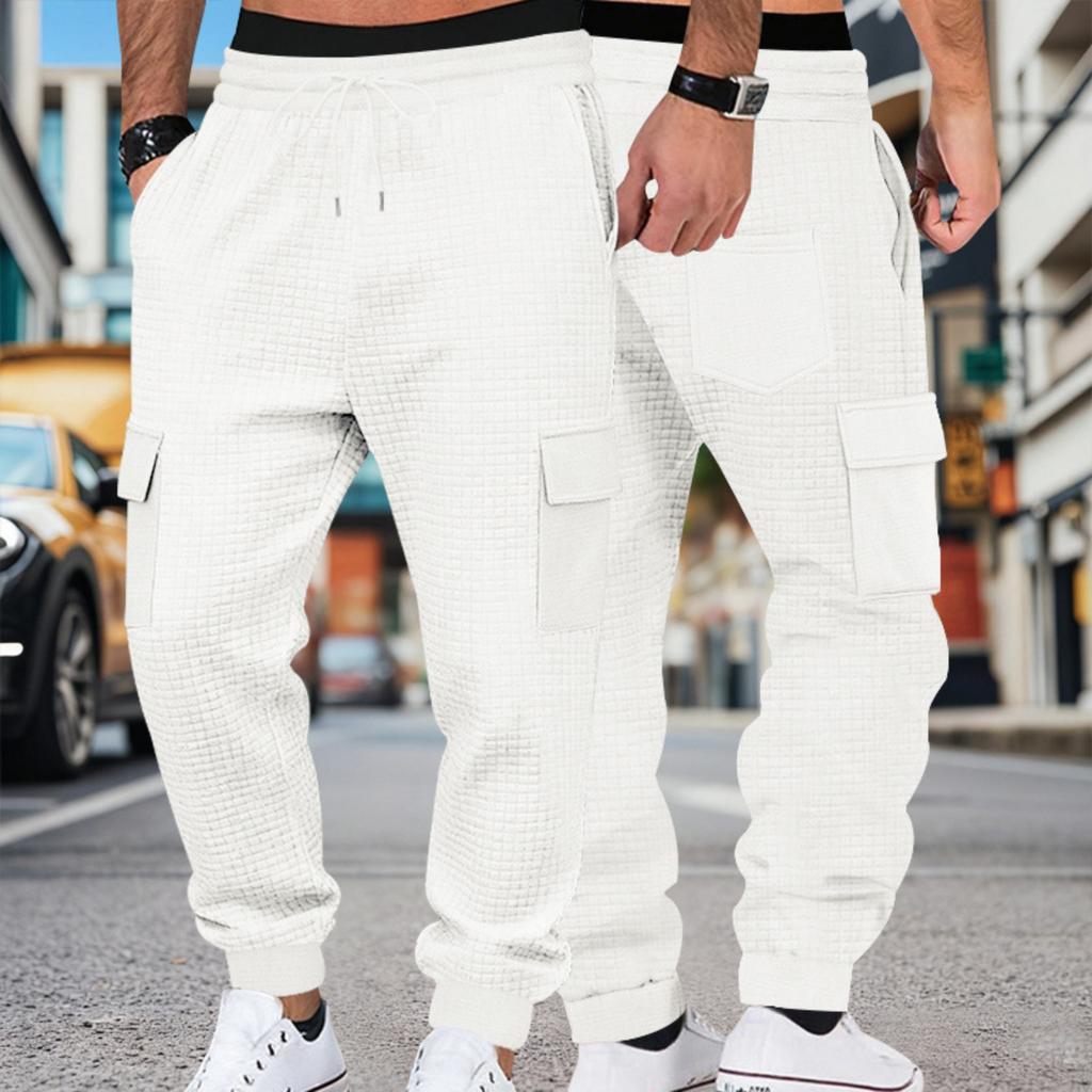 Men's Elastic Waist Drawstring Cargo Joggers | Loose Fit Multi-Pocket Tapered Leg Utility Pants For Casual & Outdoor Wear