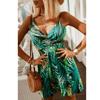Small Summer New Arrival Fashion Deep V Neck Leaves Floral Elastic and Waisted Open Back Strap Dress Beach Dress