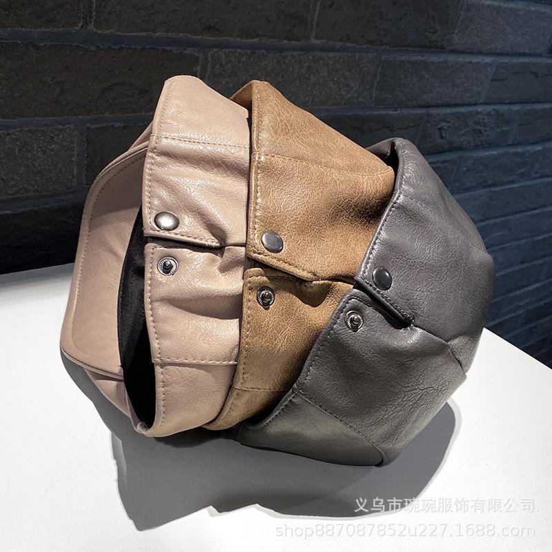 Autumn and Winter British Casual Cap Men's and Women's PU Leather Versatile Forward Hat New Bud Painter Hat