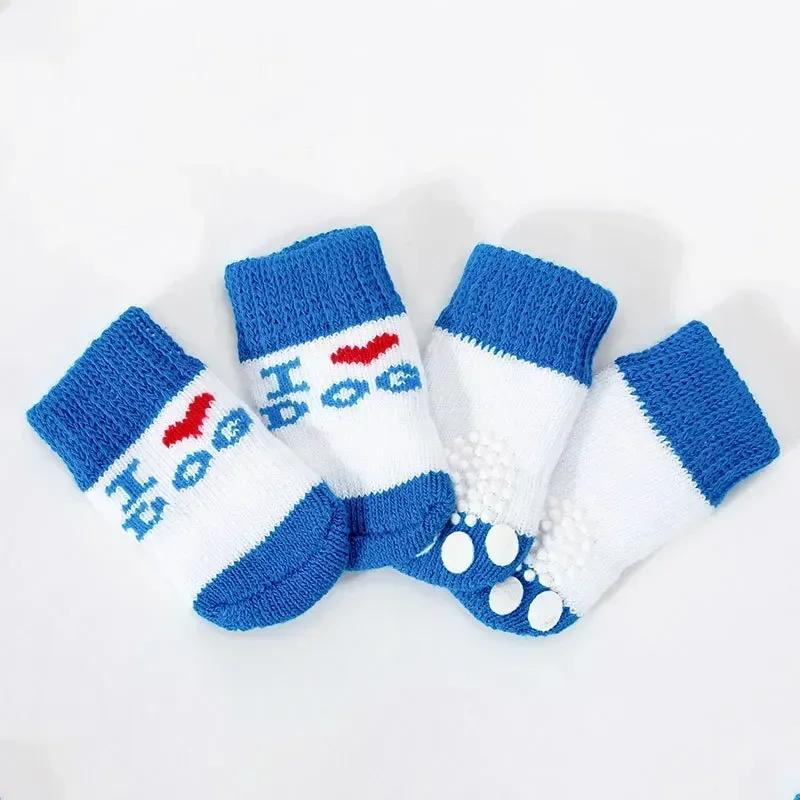 4pcs/set Puppy Socks Cute Pattern Foot Covers For Kitten Warm Anti Slip Shoes Paw Protector Christmas Gift for Cat Dogs