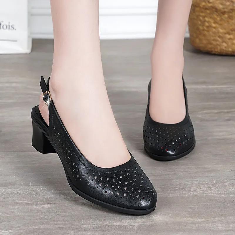 Sapatos de Verão Mulher Bico Aberto Mulher Sandálias de Couro Salto Alto Casuais Sandálias Plataforma Sandálias Mulher