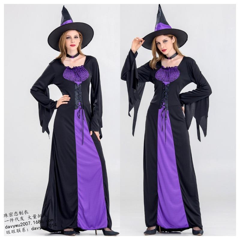 New Halloween witch costume, adult cosplay purple witch dress cosplay costume