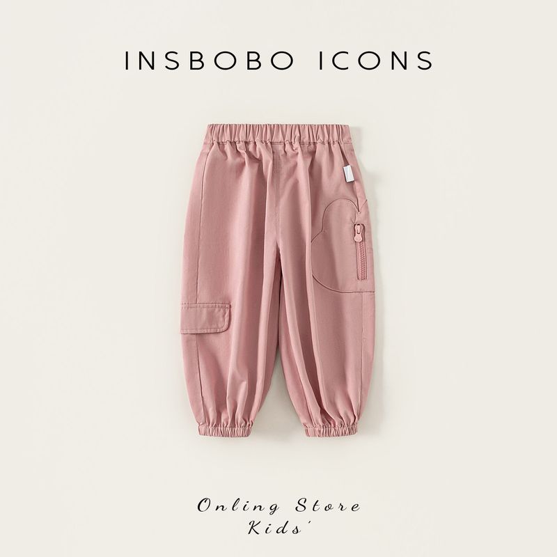 Insbobo Girls Pants 2026 Spring New Children s Cargo Pants Baby Stylish Long Pants Spring and Autumn Casual Pants Pink 80