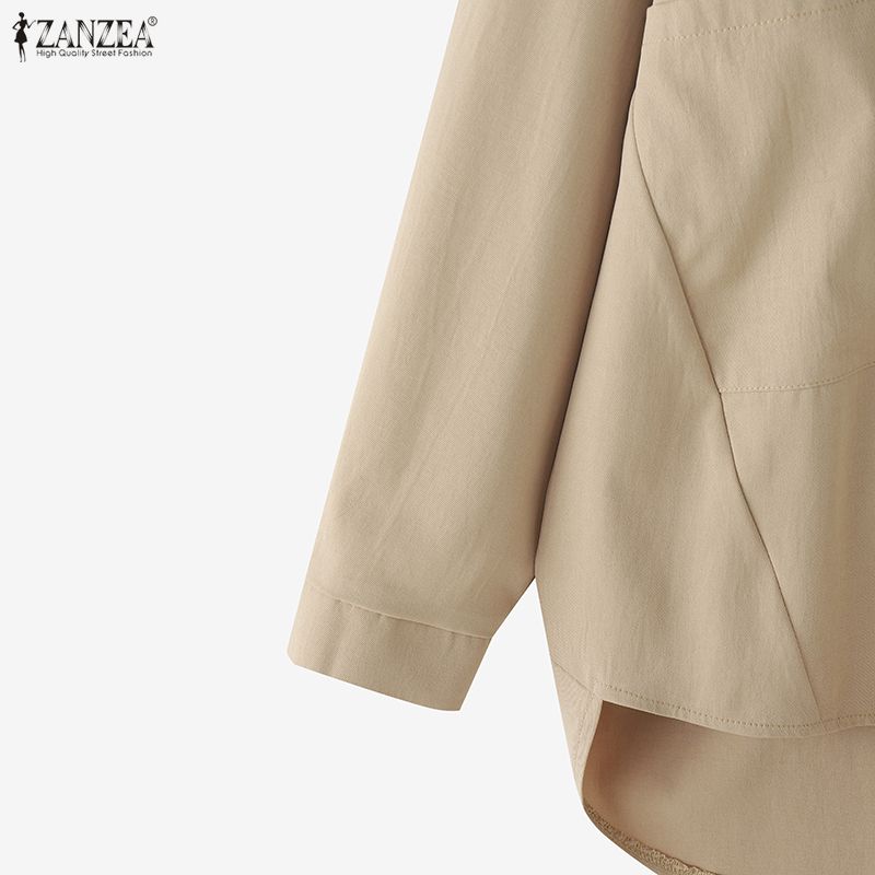 ZANZEA Oversized Women Turn Down Collar Long Sleeve Solid Casual Blouse Shirts