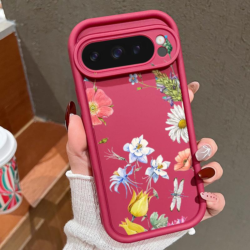 For Google Pixel 9 8 Pro Xl 8a Shockproof Yellow Rose Flower Pattern Silicone Soft Lens Protection Solid Color Anti-Fall Matte Phone Case Cover