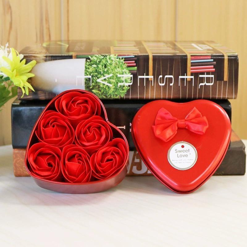 6Pcs Heart-shaped Rose Gift Box Simulated Rose Soap Flower Mother's Day Rose Gift Box Valentine's Day Rose Gift Wedding Souvenir