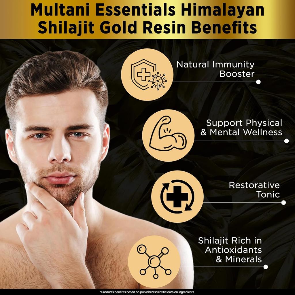 Multani Essentials Himalayan Shilajit Gold Resin 20g 1 Pack Ayurvedic Resin Blend with Herbs & Gold Extract Vitality Support