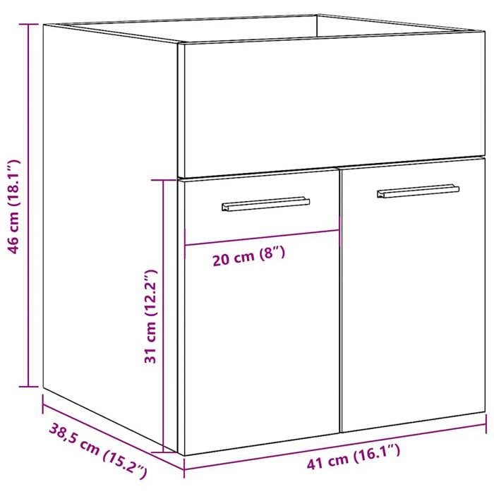 VidaXL Armoire de lavabo de salle de bain gris béton 41x38,5x46 cm, placard lavabo de salle de bain, meuble de salle de 856204