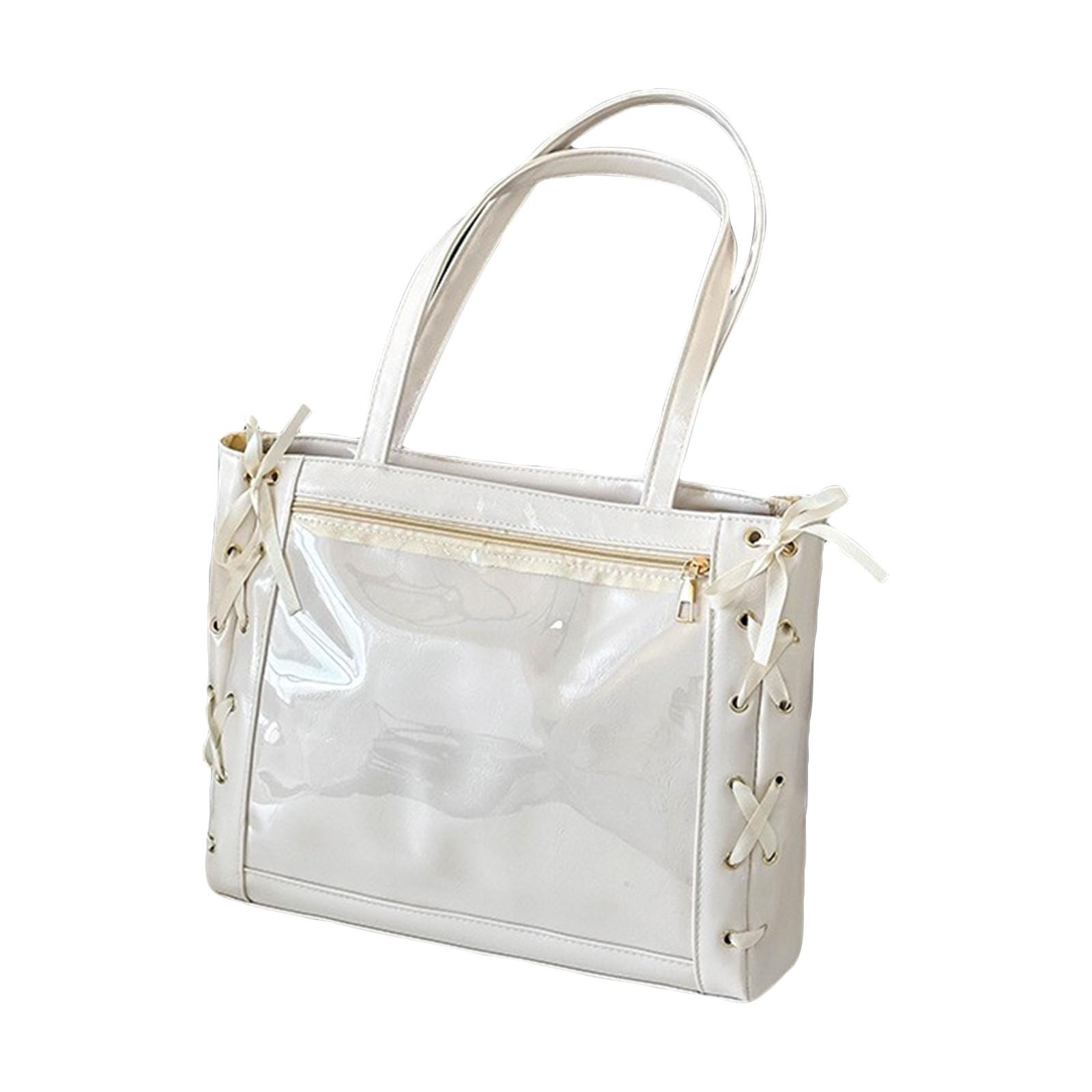 

Ribbon Bow, Cute Large Capacity Splicing, Transparent And Fashionable One Shoulder Tote Bag,1pc,Give Her A Gift, Transparent Package, One Size білий