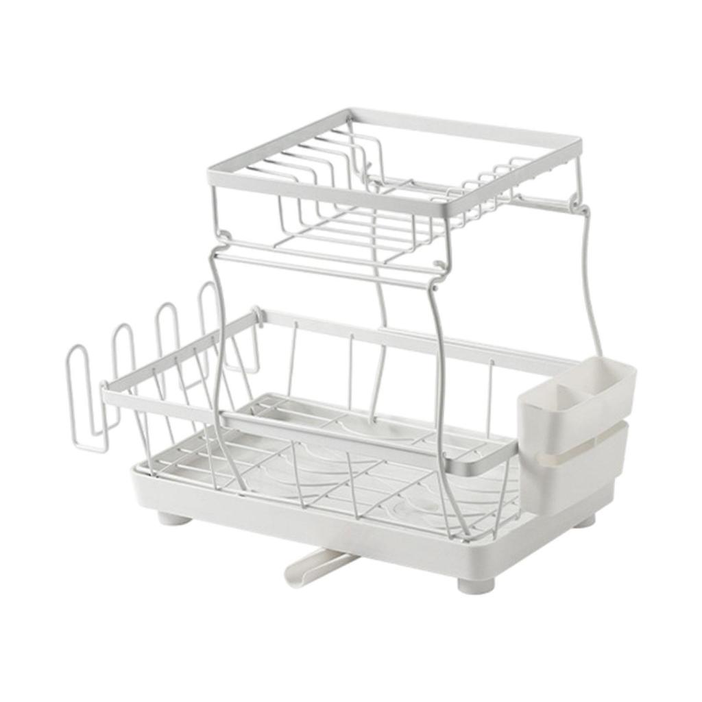 2 Layer Dish Drying Rack with Cup Holder for Kitchen Use