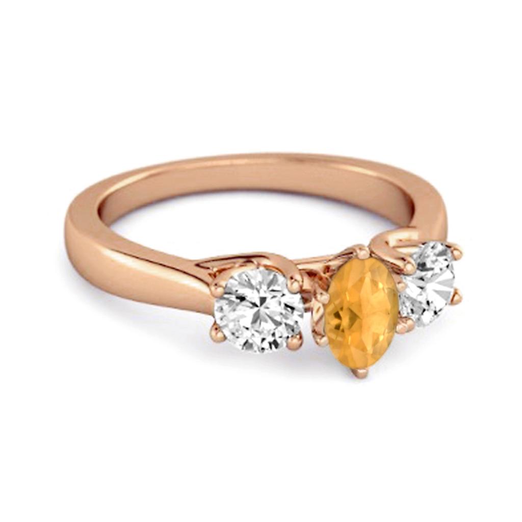 Three Stone Natural Citrine 925 Sterling Silver Rose Gold Vermeil Engagement Ring