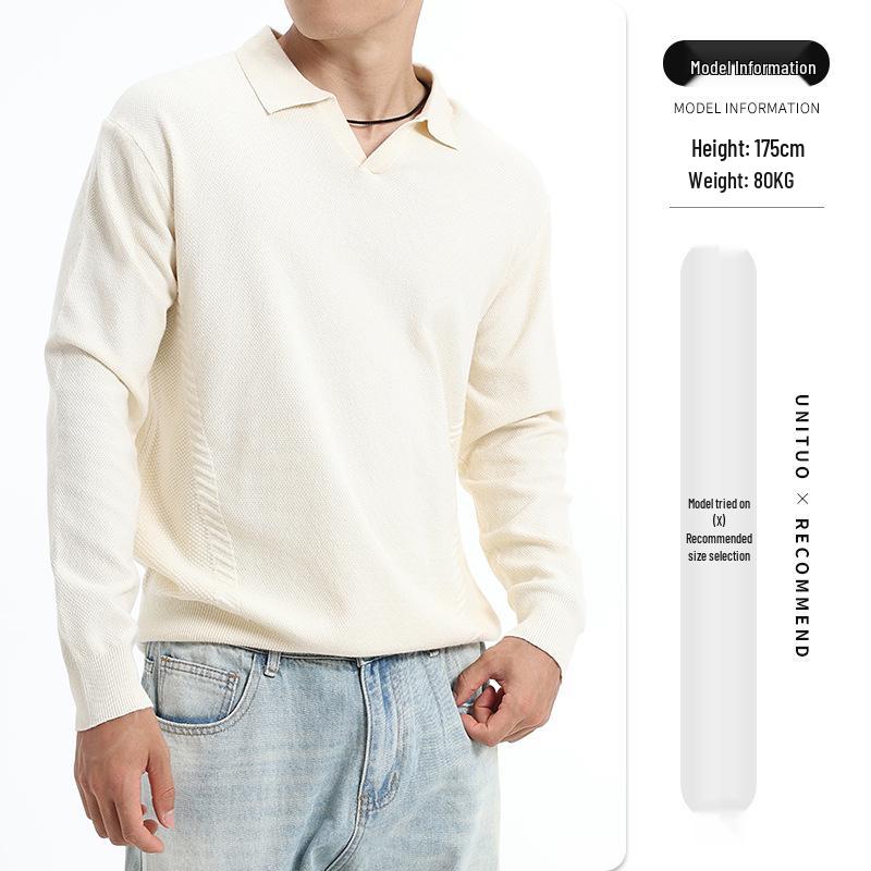Men s 2025 Autumn/Winter V-neck Knit Sweater: Business Casual American Style Woolen Polo XL