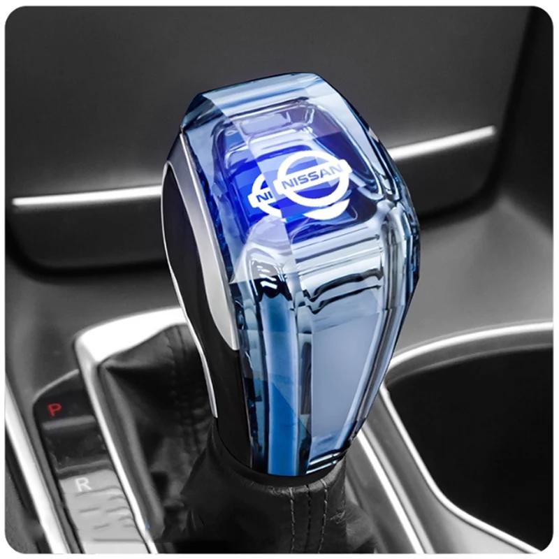 For Nissan MBQ0Car Crystal Gear Shift Head LED Illuminated Logo Gear Head for Nissan X-trail Qashqai Rogue Kicks Tiida Altima Versa Juke Altima