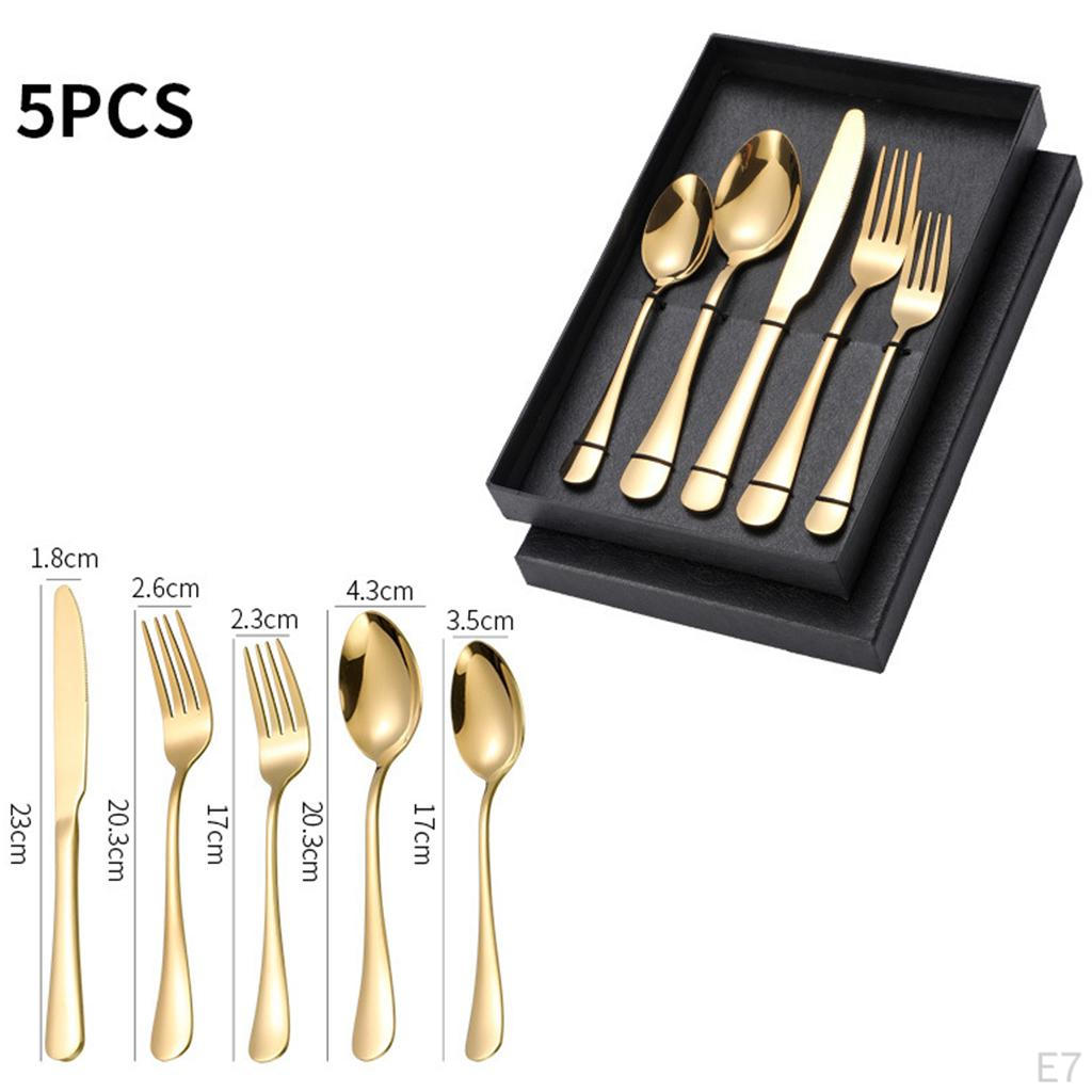 5Pcs Portable Stainless Steel Flatware Reusable Tableware Lightweight Backpacking Cutlery Dinnerware
