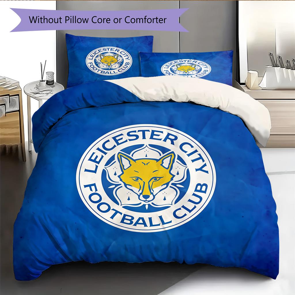 Leicester City FC Pattern Bedding Quilt Set Home Decoration Gift (1 * Duvet Cover + 2 * Pillowcase Without Core)