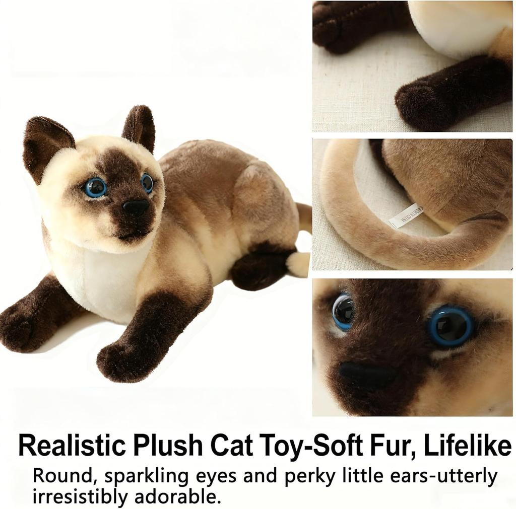 12-inch Siamese Cat Plush Toy, Shorthair, Realistic, Cute, Animal-like, Simulated Pet, Perfect for Kids, Kindergarten Entrance Ceremonies, Birthdays,
