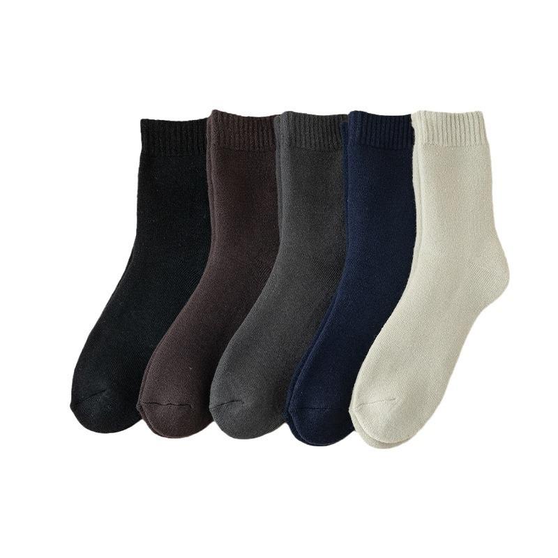 Men's Winter Velvet and Thick Warm Solid Color Household Heating Wool Socks