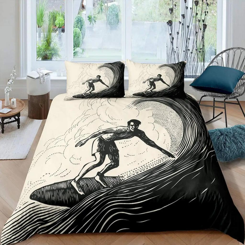 Luxury Sunset Surfing For Teens Boys Girls Adults Kid Gift Duvet Cover Summer Beach Theme For Bedroom Decoration Queen King Size